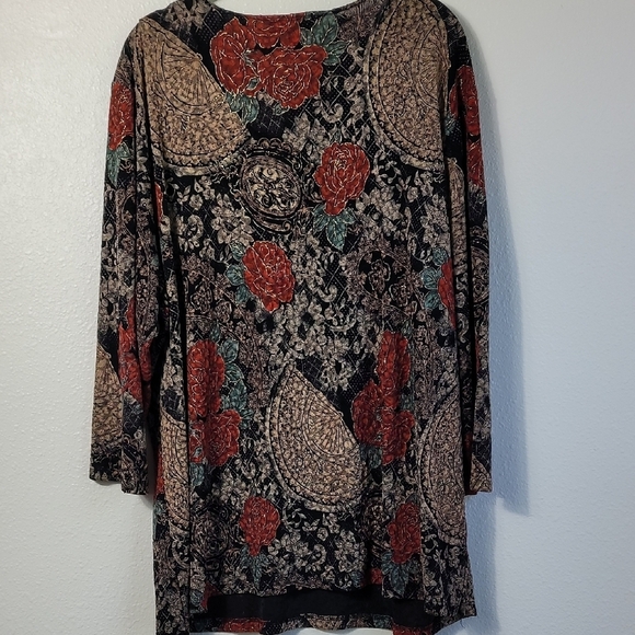 Y2K Notations Floral Tunic Top Size 2X Long Sleeve VNeck Whimsigoth Fairy Dark - Picture 8 of 13